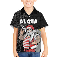 Hawaii Aloha Santa Claus Funny Polynesian Tattoo Kid Hawaiian Shirt Black Color