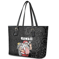 Hawaii Aloha Santa Claus Funny Polynesian Tattoo Leather Tote Bag Black Color LT03 - Polynesian Pride