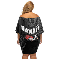 Hawaii Aloha Santa Claus Funny Polynesian Tattoo Off Shoulder Short Dress Black Color LT03 - Polynesian Pride