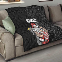 Hawaii Aloha Santa Claus Funny Polynesian Tattoo Quilt Black Color