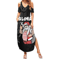 Hawaii Aloha Santa Claus Funny Polynesian Tattoo Summer Maxi Dress Black Color LT03 Women Black - Polynesian Pride