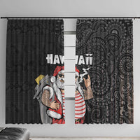 Hawaii Aloha Santa Claus Funny Polynesian Tattoo Window Curtain Black Color LT03 With Hooks Black - Polynesian Pride