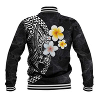 Hawaiian Hibiscus and Plumeria Polynesian Tribal Tattoo Baseball Jacket Black Color LT03 - Polynesian Pride