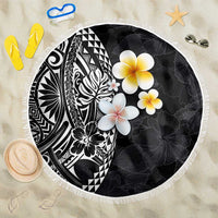 Hawaiian Hibiscus and Plumeria Polynesian Tribal Tattoo Beach Blanket Black Color LT03 One Size 150cm Black - Polynesian Pride