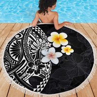 Hawaiian Hibiscus and Plumeria Polynesian Tribal Tattoo Beach Blanket Black Color LT03 - Polynesian Pride