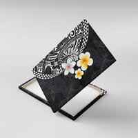 Hawaiian Hibiscus and Plumeria Polynesian Tribal Tattoo Canvas Wall Art Black Color LT03 With Frame Black - Polynesian Pride