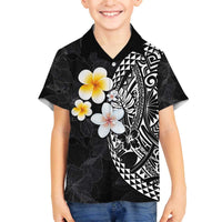 Hawaiian Hibiscus and Plumeria Polynesian Tribal Tattoo Family Matching Puletasi and Hawaiian Shirt Black Color