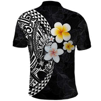Hawaiian Hibiscus and Plumeria Polynesian Tribal Tattoo Polo Shirt Black Color