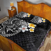 Hawaiian Hibiscus and Plumeria Polynesian Tribal Tattoo Quilt Bed Set Black Color