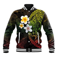Hawaiian Hibiscus and Plumeria Polynesian Tribal Tattoo Baseball Jacket Reggae Color LT03 Unisex Reggae - Polynesian Pride
