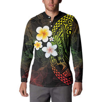 Hawaiian Hibiscus and Plumeria Polynesian Tribal Tattoo Button Sweatshirt Reggae Color LT03 - Polynesian Pride