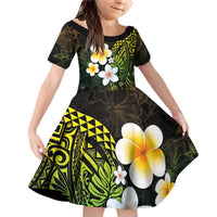 Hawaiian Hibiscus and Plumeria Polynesian Tribal Tattoo Family Matching Off Shoulder Short Dress and Hawaiian Shirt Reggae Color