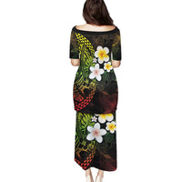Hawaiian Hibiscus and Plumeria Polynesian Tribal Tattoo Family Matching Puletasi and Hawaiian Shirt Reggae Color