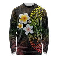 Hawaiian Hibiscus and Plumeria Polynesian Tribal Tattoo Long Sleeve Shirt Reggae Color