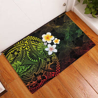 Hawaiian Hibiscus and Plumeria Polynesian Tribal Tattoo Rubber Doormat Reggae Color LT03 - Polynesian Pride