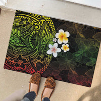Hawaiian Hibiscus and Plumeria Polynesian Tribal Tattoo Rubber Doormat Reggae Color LT03 - Polynesian Pride