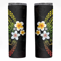 Hawaiian Hibiscus and Plumeria Polynesian Tribal Tattoo Skinny Tumbler Reggae Color