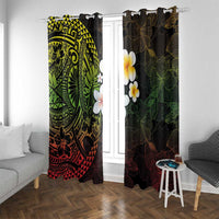 Hawaiian Hibiscus and Plumeria Polynesian Tribal Tattoo Window Curtain Reggae Color LT03 With Grommets Reggae - Polynesian Pride