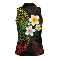 Hawaiian Hibiscus and Plumeria Polynesian Tribal Tattoo Women Sleeveless Polo Shirt Reggae Color