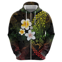 Hawaiian Hibiscus and Plumeria Polynesian Tribal Tattoo Zip Hoodie Reggae Color