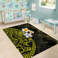Hawaiian Hibiscus and Plumeria Polynesian Tribal Tattoo Area Rug Yellow Color