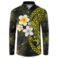 Hawaiian Hibiscus and Plumeria Polynesian Tribal Tattoo Button Sweatshirt Yellow Color LT03 Yellow - Polynesian Pride