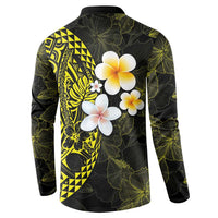Hawaiian Hibiscus and Plumeria Polynesian Tribal Tattoo Button Sweatshirt Yellow Color LT03 - Polynesian Pride