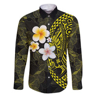 Hawaiian Hibiscus and Plumeria Polynesian Tribal Tattoo Family Matching Tank Maxi Dress and Hawaiian Shirt Yellow Color