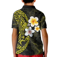 Hawaiian Hibiscus and Plumeria Polynesian Tribal Tattoo Kid Polo Shirt Yellow Color
