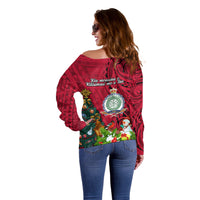 Niue Christmas Off Shoulder Sweater Coat of Arms and Polynesian Tattoo Xmas Element Christmas Red Vibe LT03 - Polynesian Pride