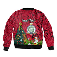Personalised Niue Christmas Bomber Jacket Coat of Arms and Polynesian Tattoo Xmas Element Christmas Red Vibe LT03 - Polynesian Pride