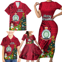 Personalised Niue Christmas Family Matching Short Sleeve Bodycon Dress and Hawaiian Shirt Coat of Arms and Polynesian Tattoo Xmas Element Christmas Red Vibe LT03 - Polynesian Pride