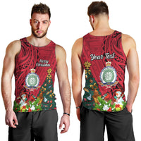 Personalised Niue Christmas Men Tank Top Coat of Arms and Polynesian Tattoo Xmas Element Christmas Red Vibe LT03 - Polynesian Pride