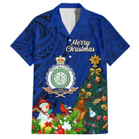 Personalised Niue Christmas Family Matching Summer Maxi Dress and Hawaiian Shirt Coat of Arms and Polynesian Tattoo Xmas Element Christmas Blue Vibe LT03 Dad's Shirt - Short Sleeve Blue - Polynesian Pride