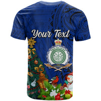 Personalised Niue Christmas T Shirt Coat of Arms and Polynesian Tattoo Xmas Element Christmas Blue Vibe LT03 - Polynesian Pride