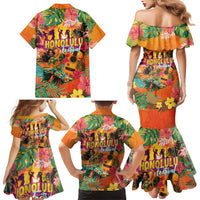 Hawaiian Honolulu Festival Family Matching Mermaid Dress and Hawaiian Shirt Hawaiian Identity - Hula Dancer and Ukulele Tropical Plants Style