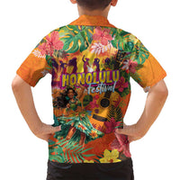 Hawaiian Honolulu Festival Family Matching Tank Maxi Dress and Hawaiian Shirt Hawaiian Identity - Hula Dancer and Ukulele Tropical Plants Style