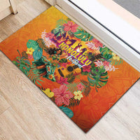 Hawaiian Honolulu Festival Rubber Doormat Hawaiian Identity - Hula Dancer and Ukulele Tropical Plants Style
