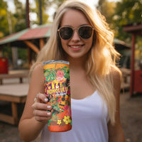Hawaiian Honolulu Festival Skinny Tumbler Hawaiian Identity - Hula Dancer and Ukulele Tropical Plants Style