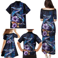 Hawaiian Whales Love Couple Family Matching Puletasi and Hawaiian Shirt Hibiscus and Kakau Art Tattoo Night Sky Vibe