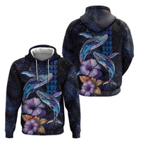 Hawaiian Whales Love Couple Hoodie Hibiscus and Kakau Art Tattoo Night Sky Vibe