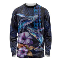 Hawaiian Whales Love Couple Long Sleeve Shirt Hibiscus and Kakau Art Tattoo Night Sky Vibe