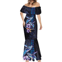 Hawaiian Whales Love Couple Mermaid Dress Hibiscus and Kakau Art Tattoo Night Sky Vibe