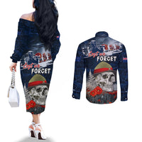 New Zealand ANZAC Day Couples Matching Off The Shoulder Long Sleeve Dress and Long Sleeve Button Shirt Freedom Ain't Free LT05 - Polynesian Pride