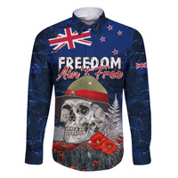 New Zealand ANZAC Day Family Matching Mermaid Dress and Hawaiian Shirt Freedom Ain't Free LT05 Dad's Shirt - Long Sleeve Blue - Polynesian Pride