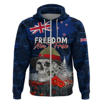 New Zealand ANZAC Day Hoodie Freedom Ain't Free LT05 Zip Hoodie Blue - Polynesian Pride