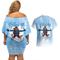 New Zealand Sky Diving Couples Matching Off Shoulder Short Dress and Hawaiian Shirt Lets Get High LT05 - Polynesian Pride