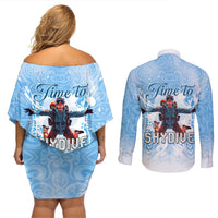 New Zealand Sky Diving Couples Matching Off Shoulder Short Dress and Long Sleeve Button Shirt Lets Get High LT05 - Polynesian Pride