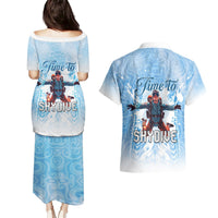 New Zealand Sky Diving Couples Matching Puletasi and Hawaiian Shirt Lets Get High LT05 - Polynesian Pride
