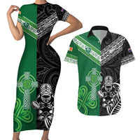 New Zealand And Ireland Rugby Custom Couples Matching Short Sleeve Bodycon Dress and Hawaiian Shirt Maori Tiki With Shamrock